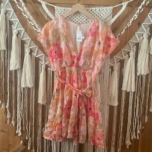 Free People Freddy Side Tie Fruit Punch Combo Floral Mini Dress Size XS